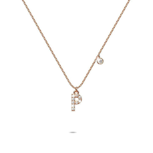 Solid 925 Sterling Silver Initial Crystal Personalised Alphabet Letter Necklace Rose Gold Filled